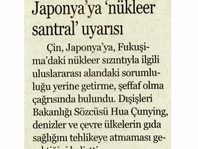 JAPONYA`YA `NÜKLEER SANTRAL` UYARISI (ÖZGÜRLÜKÇÜ DEMOKRASİ)