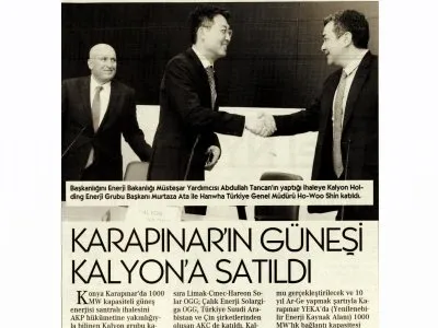 KARAPINAR`IN GUNESI KALYONA SATILDI (CUMHURİYET)
