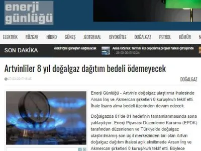 ARTVİNLİLER 8 YIL DOĞALGAZ DAĞITIM BEDELİ ÖDEMEYECEK (ENERJİGUNLUGU.NET)