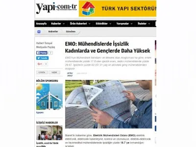 EMO: MÜHENDİSLERDE İŞSİZLİK KADINLARDA VE GENÇLERDE DAHA YÜKSEK (YAPİ.COM.TR)