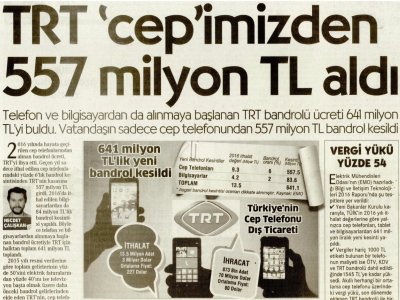 TRT `CEP`İMİZDEN 557 MİLYON TL ALDI - CUMHURİYET 20 NİSAN 2017