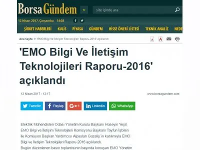 `EMO BİLGİ VE İLETİŞİM TEKNOLOJİLERİ RAPORU-2016` AÇIKLANDI (BORSAGUNDEM.COM)