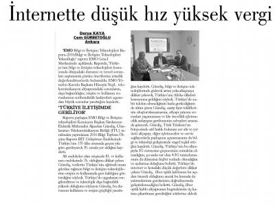 EMO’DAN RAPOR: İNTERNETTE HIZ DÜŞÜK, VERGİ YÜKSEK (GÜNLÜK EVRENSEL)