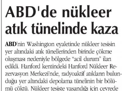 ABD`DE NÜKLEER ATIK TÜNELİNDE KAZA (ORTADOĞU)