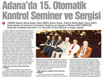 ADANA`DA 15. OTOMATİK KONTROL SEMİNER VE SERGİSİ (5 OCAK)