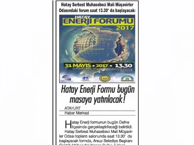 HATAY ENERJİ FORMU BUGÜN MASAYA YATIRILACAK! (ATAYURT)
