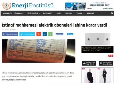 İSTİNAF MAHKEMESİ ELEKTRİK ABONELERİ LEHİNE KARAR VERDİ (ENERJİENSTİTUSU.COM)