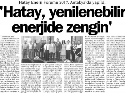 `HATAY, YENİLENEBİLİR ENERJİDE ZENGİN` (SES)