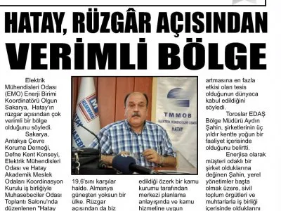 HATAY, RÜZGÂR AÇISINDAN VERİMLİ BÖLGE (YORUM)