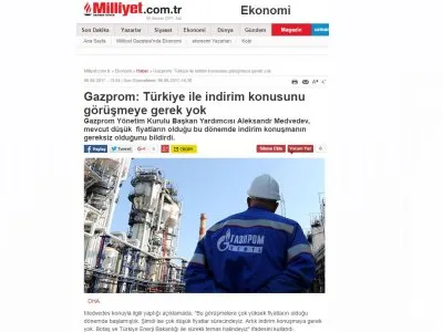 GAZPROM: TÜRKİYE İLE İNDİRİM KONUSUNU GÖRÜŞMEYE GEREK YOK (MİLLİYET)