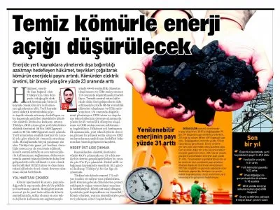 TEMİZ KÖMÜRLE ENERJİ AÇIĞI DÜŞÜRÜLECEK (SABAH)