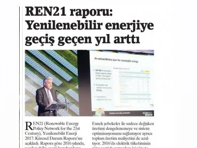 REN21 RAPORU: YENİLENEBİLİR ENERJİYE GEÇİŞ GEÇEN YIL ARTTI (BİRGÜN)