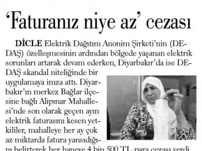 `FATURANIZ NİYE AZ` CEZASI (GÜNLÜK EVRENSEL)
