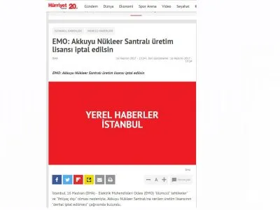 EMO: AKKUYU NÜKLEER SANTRALI ÜRETİM LİSANSI İPTAL EDİLSİN (HURRİYET.COM.TR)