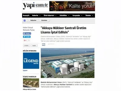 `AKKUYU NÜKLEER SANTRALİ ÜRETİM LİSANSI İPTAL EDİLSİN` (YAPİ.COM.TR)