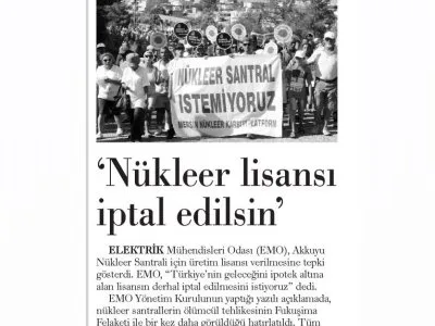 `NÜKLEER LİSANSI İPTAL EDİLSİN` (GÜNLÜK EVRENSEL)