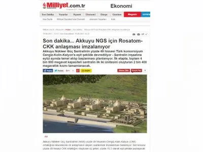 AKKUYU NGS İÇİN ROSATOM-CKK ANLAŞMASI İMZALANIYOR (MİLLİYET)