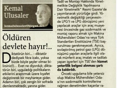 ÖLDÜREN DEVLETE HAYIR!.. (KEMAL ULUSALER- BİRGÜN)