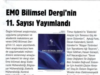 EMO BİLİMSEL DERGİ`NİN 11. SAYISI YAYIMLANDI (KAYNAK ELEKTRİK)