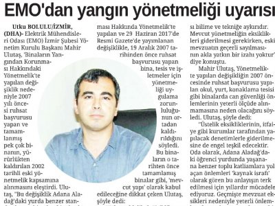 EMO`DAN YANGIN YÖNETMELİĞİ UYARISI (SONSÖZ)