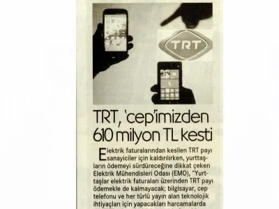 TRT `CEP`İMİZDEN 610 MİLYON TL KESTİ (CUMHURİYET)