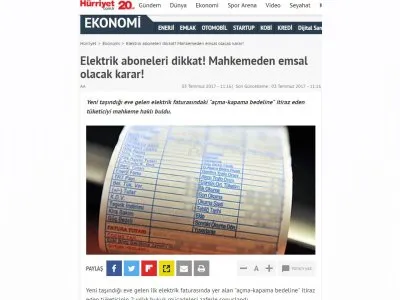 ELEKTRİK ABONELERİ DİKKAT! MAHKEMEDEN EMSAL OLACAK KARAR! (HÜRRİYET)