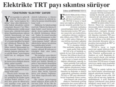 ELEKTRİKTE TRT PAYI SIKINTISI SÜRÜYOR (BAŞKENT GAZETESİ)