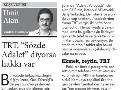 TRT, `SÖZDE ADALET` DİYORSA HAKKI VAR (BİRGÜN)