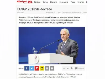 TANAP 2018`DE DEVREDE (HÜRRİYET)