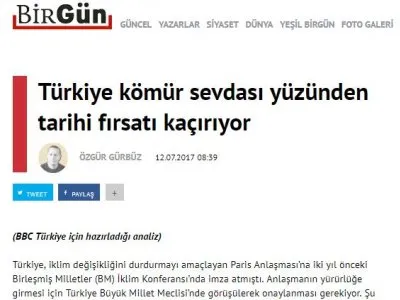 TÜRKİYE KÖMÜR SEVDASI YÜZÜNDEN TARİHİ FIRSATI KAÇIRIYOR (BİRGÜN)