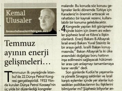 TEMMUZ AYININ ENERJİ GELİŞMELERİ… (KEMAL ULUSALER- BİRGÜN)