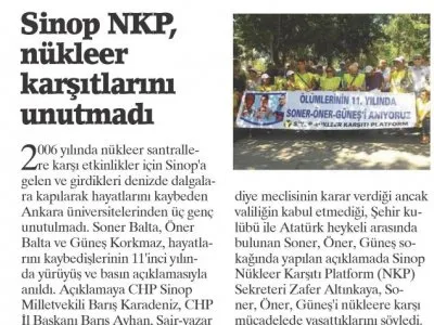 SİNOP NKP, NÜKLEER KARŞITLARINI UNUTMADI (BİRGÜN)