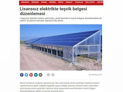 LİSANSSIZ ELEKTRİKTE TEŞVİK BELGESİ DÜZENLEMESİ (DÜNYA)