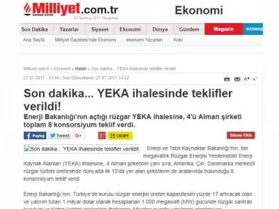 YEKA İHALESİNDE TEKLİFLER VERİLDİ! (MİLLİYET)