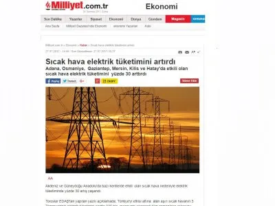 SICAK HAVA ELEKTRİK TÜKETİMİNİ ARTIRDI (MİLLİYET)