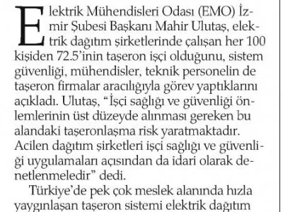 ELEKTRİK ŞİRKETLERİNDE TAŞERONLAŞMA RİSK YARATIYOR (HABER EKSPRES)