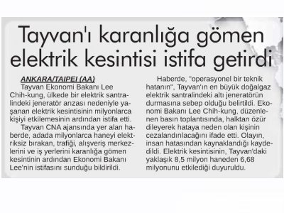 TAYVAN`DAKİ ELEKTRİK KESİNTİSİ İSTİFA GETİRDİ (24 SAAT)