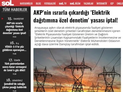 AKP`NİN ISRARLA ÇIKARDIĞI `ELEKTRİK DAĞITIMINA ÖZEL DENETİM` YASASI İPTAL! (HABER.SOL.ORG.TR)