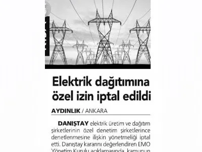 ELEKTRİK DAĞITIMINA ÖZEL İZİN İPTAL EDİLDİ (AYDINLIK)