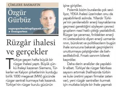 RÜZGAR İHALESİ VE GERÇEKLER (ÖZGÜR GÜRBÜZ-BİRGÜN)