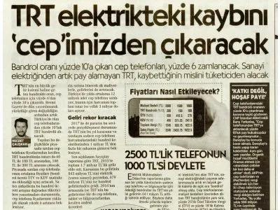 TRT ELEKTRİKTEKİ KAYBINI ‘CEP`İMİZDEN ÇIKARACAK (CUMHURİYET)