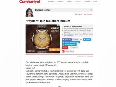 ‘PAYİTAHT’ İÇİN TABLETLERE HÜCUM (ÇİĞDEM TOKER)