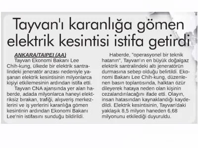 TAYVAN`DAKİ ELEKTRİK KESİNTİSİ İSTİFA GETİRDİ (24 SAAT)