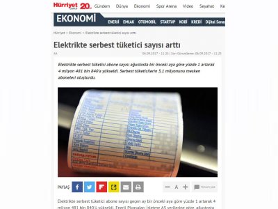 ELEKTRİKTE SERBEST TÜKETİCİ SAYISI ARTTI (HÜRRİYET)