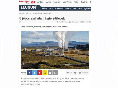 8 JEOTERMAL ALAN İHALE EDİLECEK (HÜRRİYET)