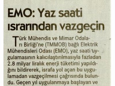 EMO: YAZ SAATİ ISRARINDAN VAZGEÇİN (CUMHURİYET)
