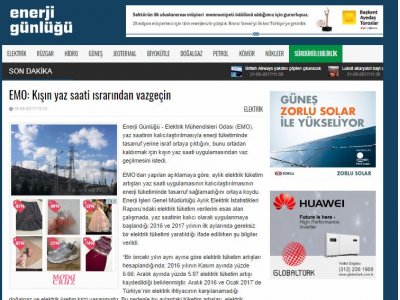 EMO: KIŞIN YAZ SAATİ ISRARINDAN VAZGEÇİN (ENERJİGUNLUGU.NET)
