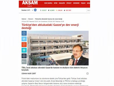 TÜRKİYE’DEN ABLUKADAKİ GAZZE’YE DEV ENERJİ DESTEĞİ (AKŞAM)