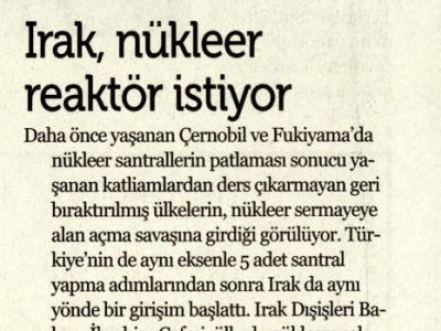 IRAK, NÜKLEER REAKTÖR İSTİYOR (ÖZGÜRLÜKÇÜ DEMOKRASİ)