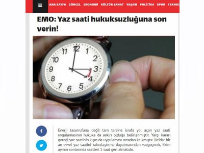 EMO: YAZ SAATİ HUKUKSUZLUĞUNA SON VERİN! (HABERGUNCE.COM)